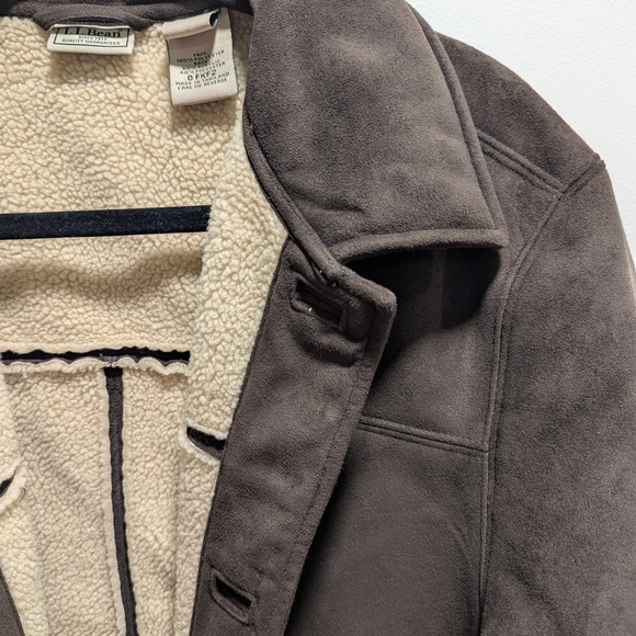 LL Bean Men Brown Sherpa Lined Faux Suede Barn Jacket Coat Large Grandpa Chore - Picture 2 of 12
